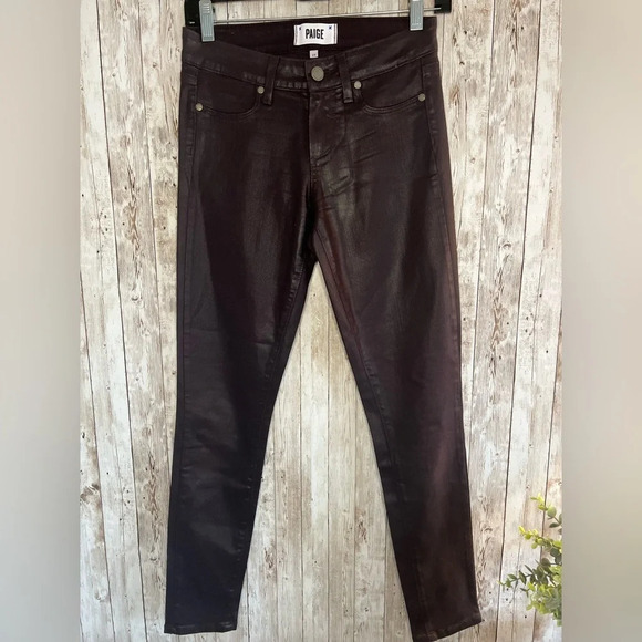 Paige Verdugo Red Burgundy Ankle Leather Wax Ankle Jeans - Picture 4 of 4